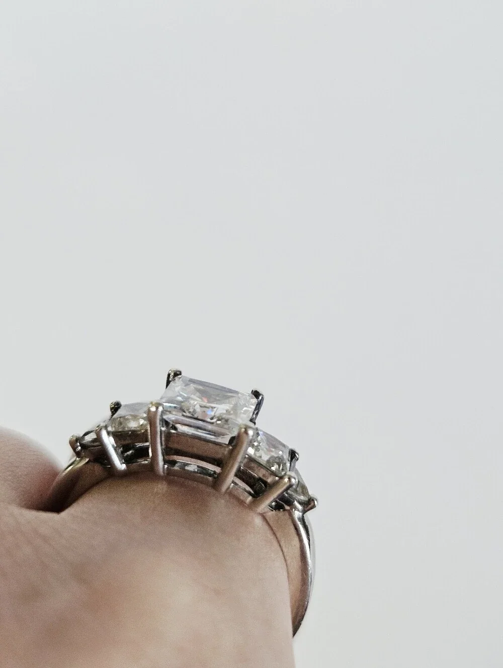 Vintage Sterling Silver 925 Princess Trillion Cut Cubic Zirconia Engagement Ring